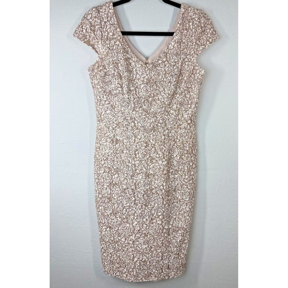 Alex Evenings Dress Womens 6 Taupe Sequin Lace Sheath Formal Cocktail Gown - Picture 1 of 8